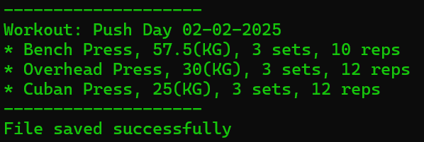 Terminal Console with the Gym Tracker Running